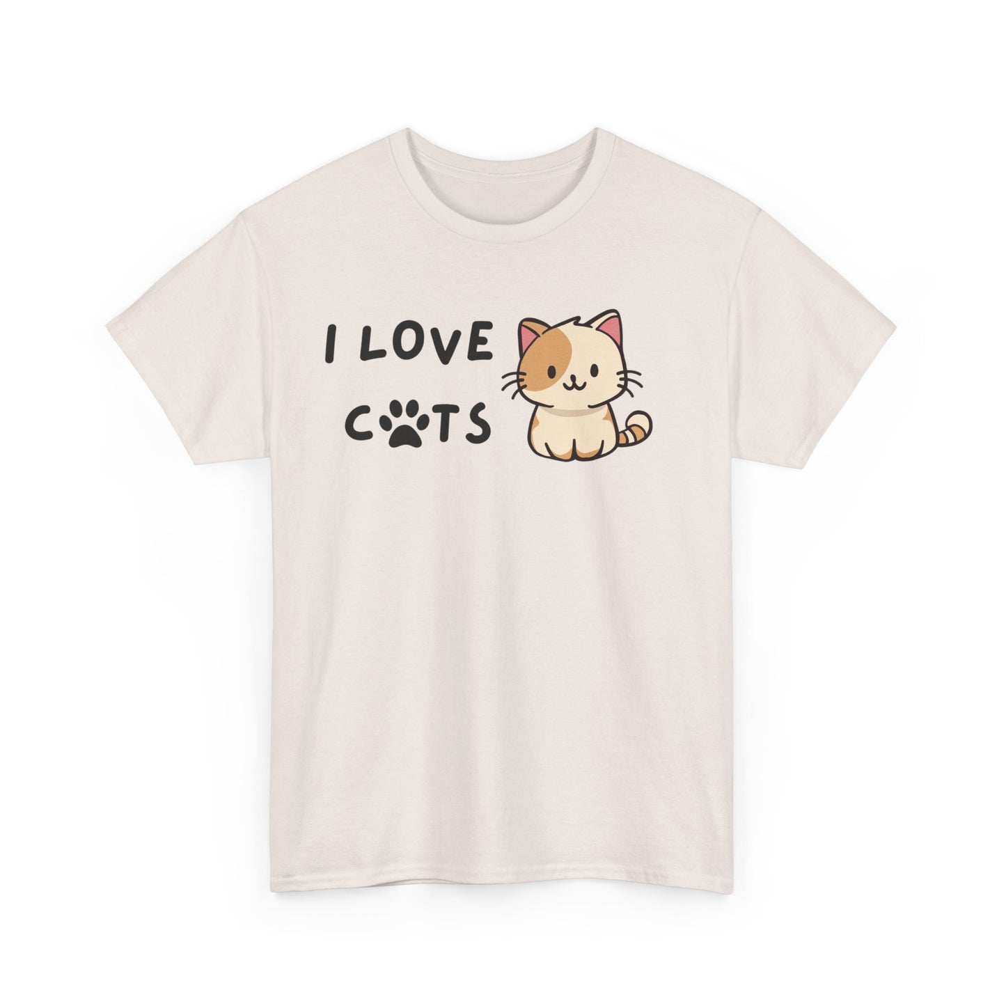 Cat Lover Unisex Heavy Cotton Tee, I Love Cats, Cute Cat Paw Shirt, Cat Mom Gift, Cat Dad Present, Animal Lover Top