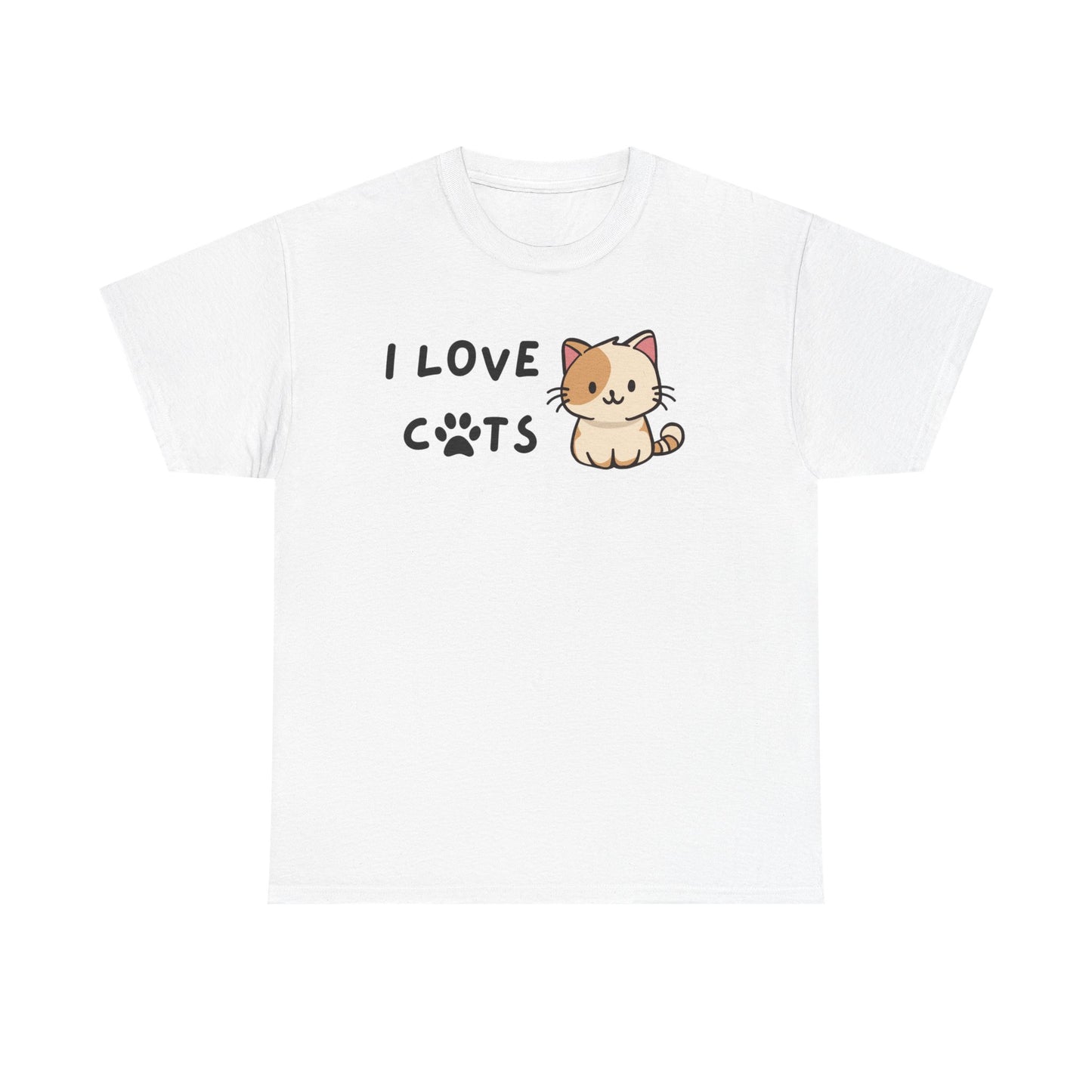 Cat Lover Unisex Heavy Cotton Tee, I Love Cats, Cute Cat Paw Shirt, Cat Mom Gift, Cat Dad Present, Animal Lover Top