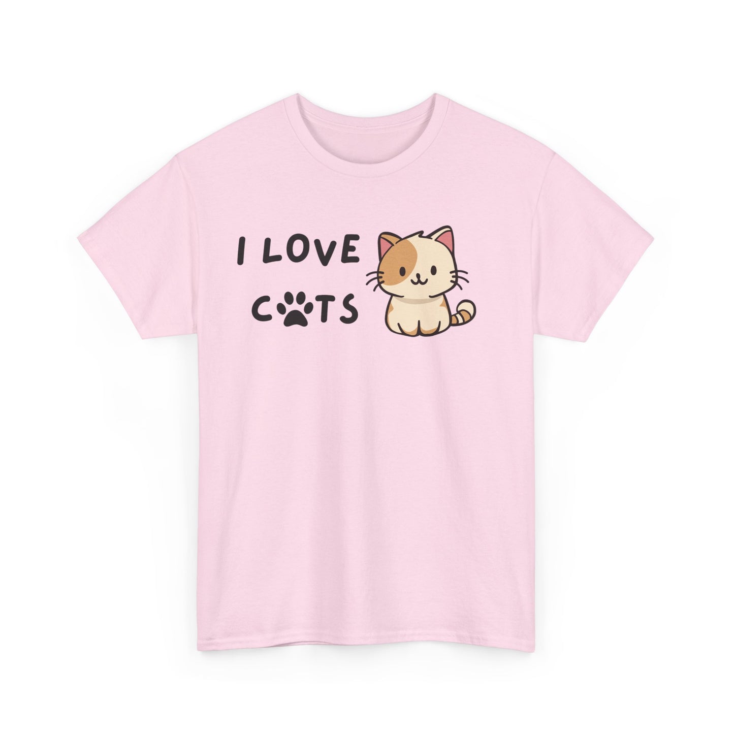 Cat Lover Unisex Heavy Cotton Tee, I Love Cats, Cute Cat Paw Shirt, Cat Mom Gift, Cat Dad Present, Animal Lover Top