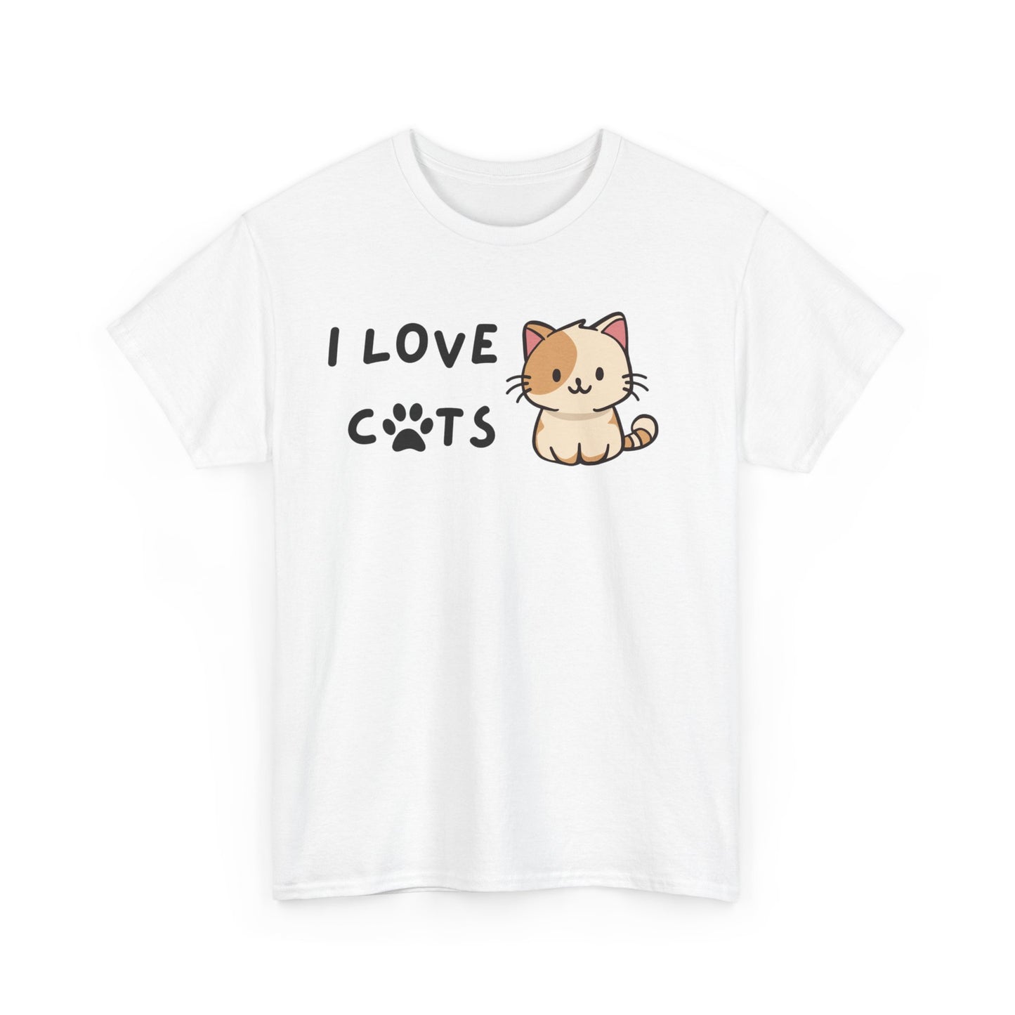 Cat Lover Unisex Heavy Cotton Tee, I Love Cats, Cute Cat Paw Shirt, Cat Mom Gift, Cat Dad Present, Animal Lover Top