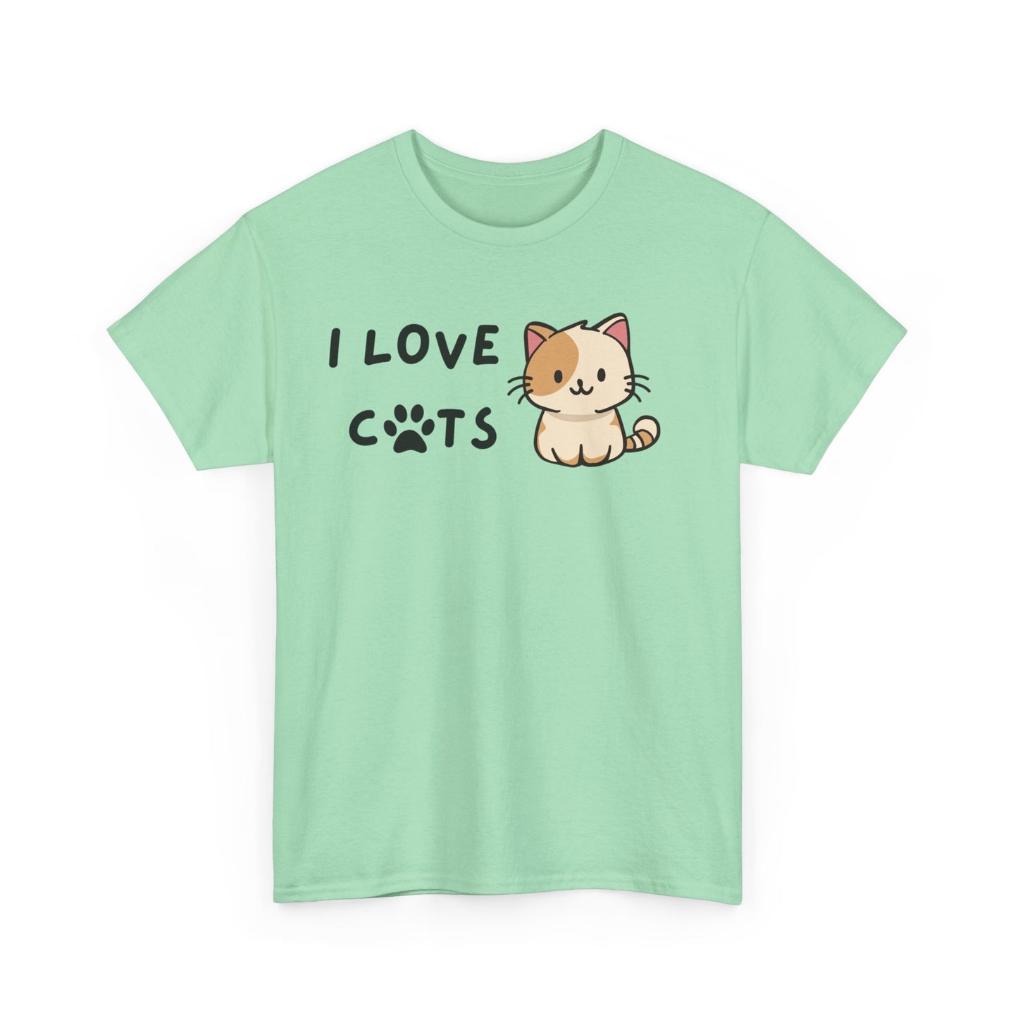 Cat Lover Unisex Heavy Cotton Tee, I Love Cats, Cute Cat Paw Shirt, Cat Mom Gift, Cat Dad Present, Animal Lover Top