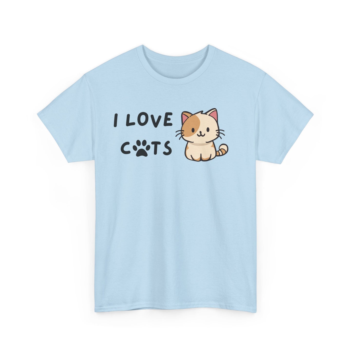 Cat Lover Unisex Heavy Cotton Tee, I Love Cats, Cute Cat Paw Shirt, Cat Mom Gift, Cat Dad Present, Animal Lover Top