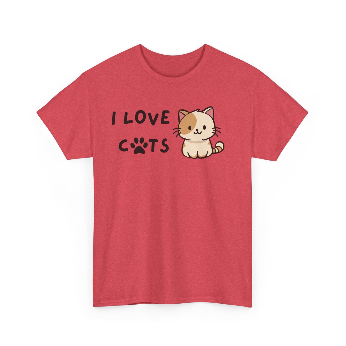 Cat Lover Unisex Heavy Cotton Tee, I Love Cats, Cute Cat Paw Shirt, Cat Mom Gift, Cat Dad Present, Animal Lover Top